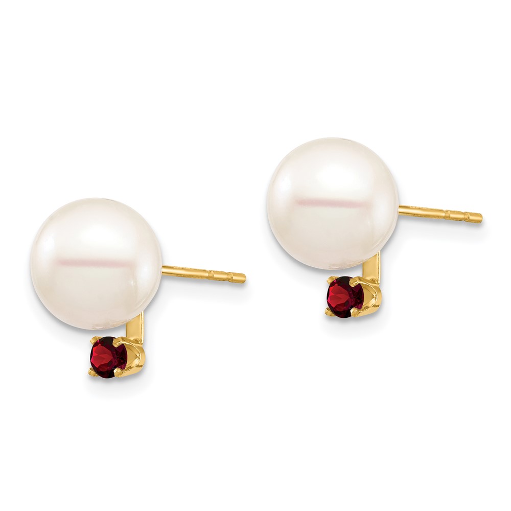 14k 8-8.5mm White Round Freshwater Cultured Pearl and .18GA Garnet Post Earrings (XF754E/GA)