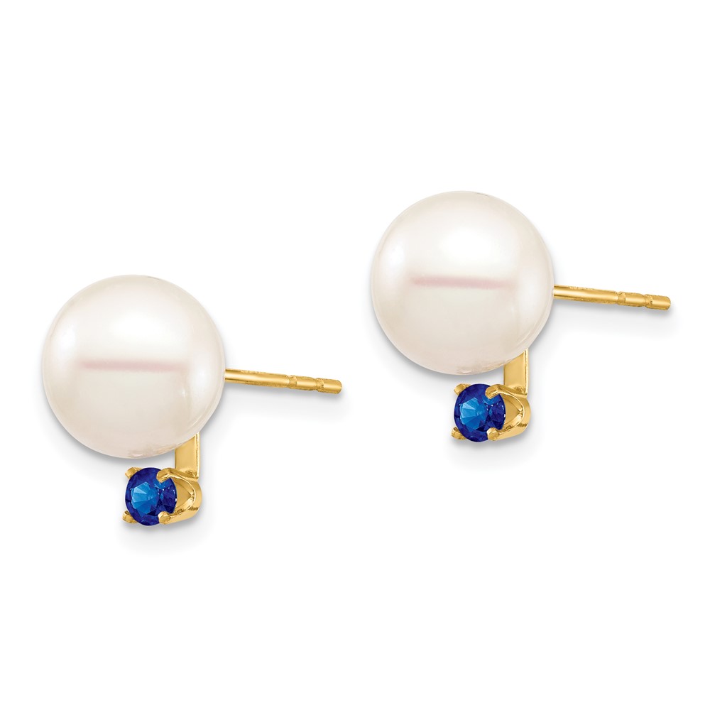 14k 8-8.5mm White Round Freshwater Cultured Pearl and .18SA Sapphire Post Earrings (XF754E/S)