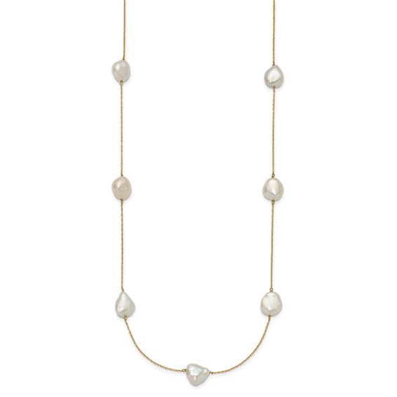 14k 10-11mm White Keshi Freshwater Cultured Pearl 7-Station 20 inch Necklace