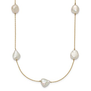 14k 10-11mm White Keshi Freshwater Cultured Pearl 7-Station 20 inch Necklace