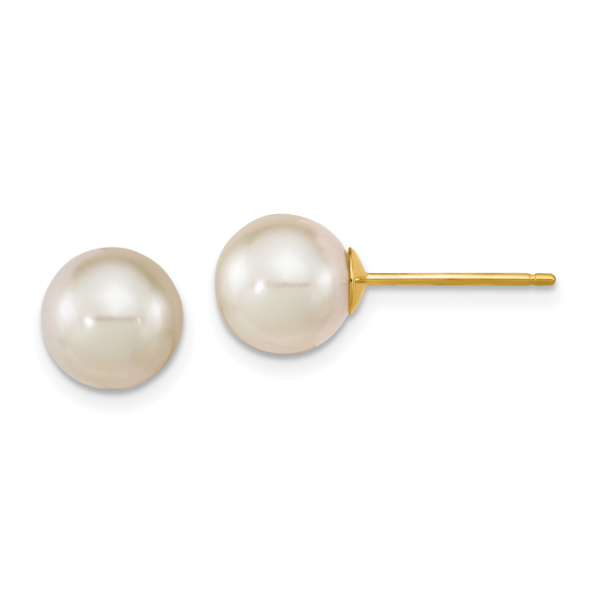 14k 8-9mm White Round South Sea Saltwater Cultured Pearl Post Earrings (XF756E)