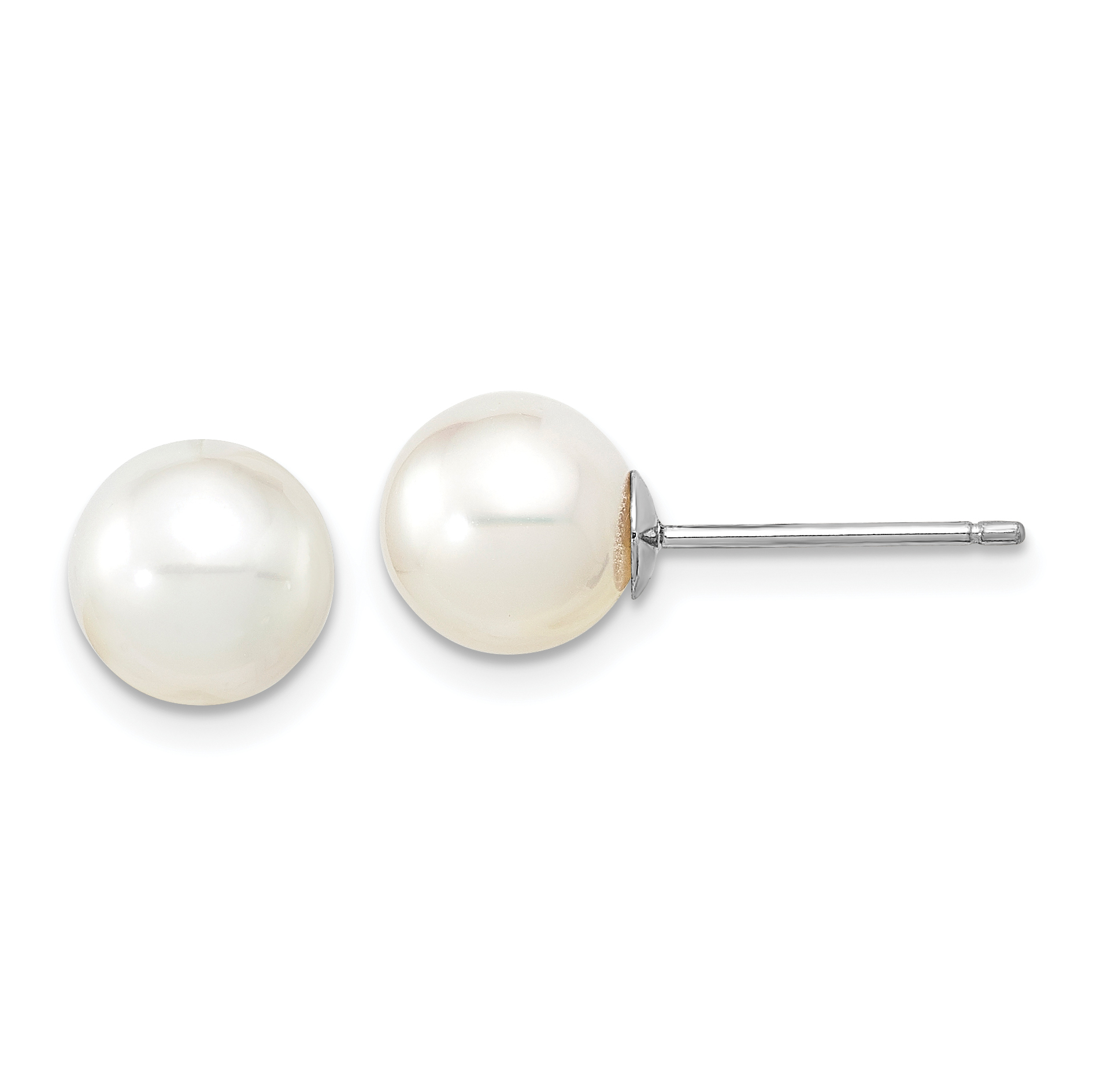 14k White Gold 8-9mm White Round South Sea Saltwater Cultured Pearl Post Earrings (XF756WE)