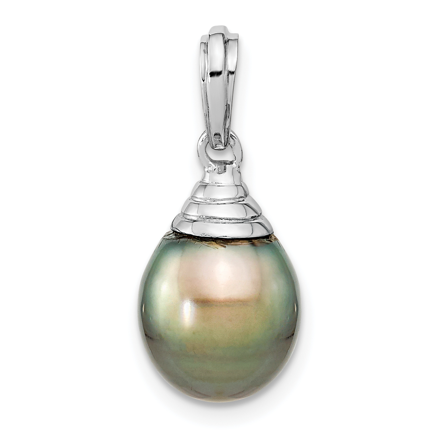 14k White Gold 9-10mm Black Teardrop Tahitian Saltwater Cultured Pearl Pendant (XF759)
