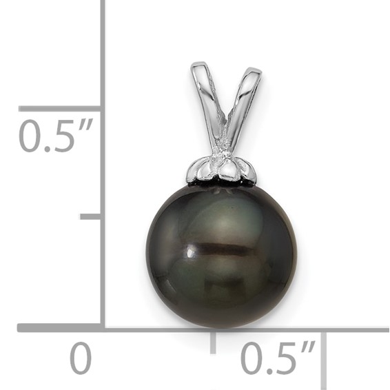 14k White Gold 8-9mm Round Black Tahitian Saltwater Cultured Pearl Pendant