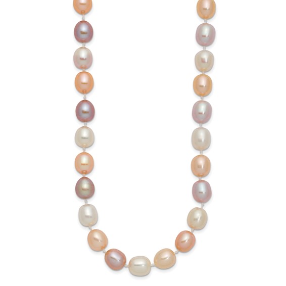 14k 8-9mm Pink/Purple/White Alternating Color Rice Freshwater Cultured Pearl 18 inch Necklace
