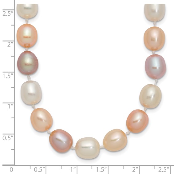 14k 8-9mm Pink/Purple/White Alternating Color Rice Freshwater Cultured Pearl 18 inch Necklace