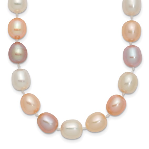 14k 8-9mm Pink/Purple/White Alternating Color Rice Freshwater Cultured Pearl 18 inch Necklace