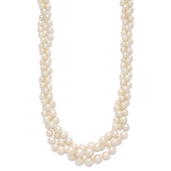 14k 5-9mm White Semi-Round Freshwater Cultured Pearl Multi-strand 19 inch Necklace