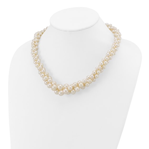 14k 5-9mm White Semi-Round Freshwater Cultured Pearl Multi-strand 19 inch Necklace