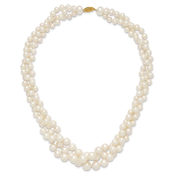 14k 5-9mm White Semi-Round Freshwater Cultured Pearl Multi-strand 19 inch Necklace