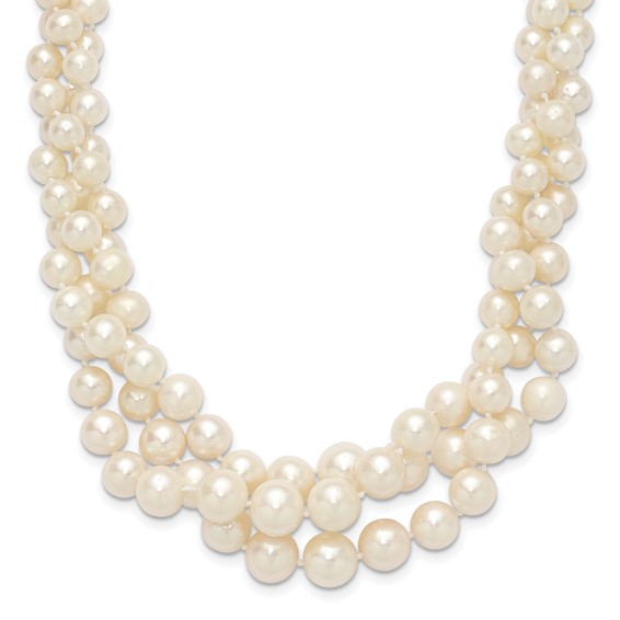 14k 5-9mm White Semi-Round Freshwater Cultured Pearl Multi-strand 19 inch Necklace
