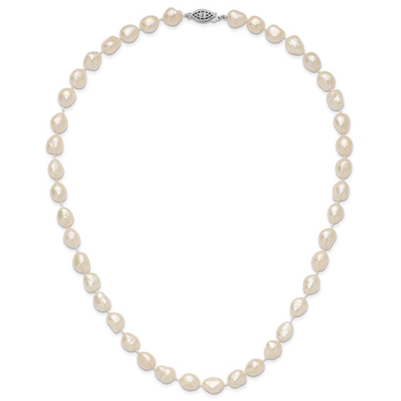 14k 7x11 White Baroque Freshwater Cultured Pearl 18 inch Necklace