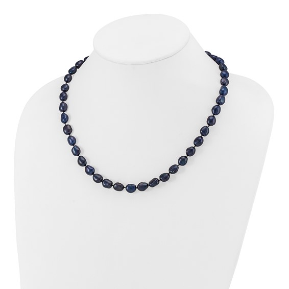 14k White Gold 7x11 Black Baroque Freshwater Cultured Pearl 18 inch Necklace