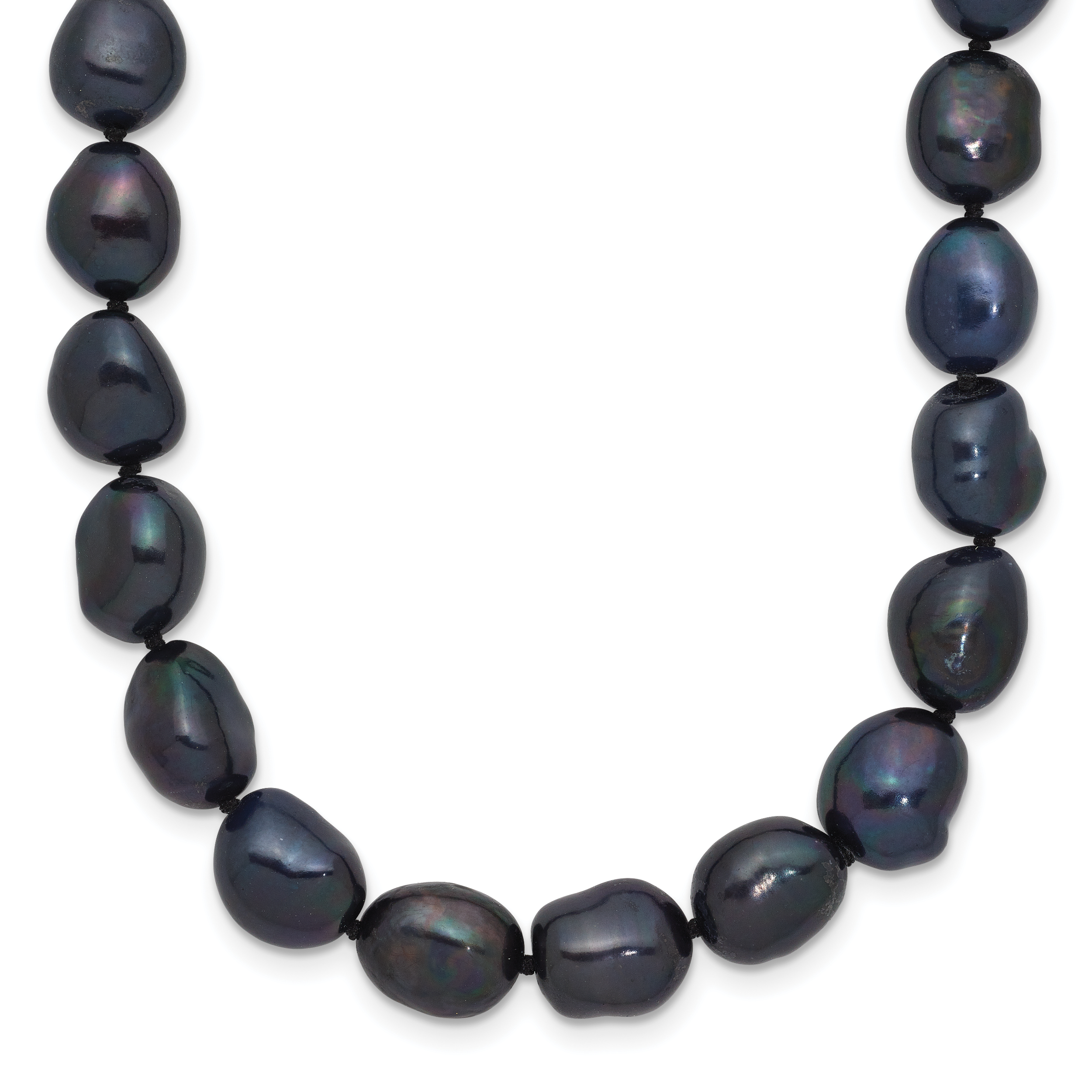 14k White Gold 7x11 Black Baroque Freshwater Cultured Pearl 18 inch Necklace (XF767-18)