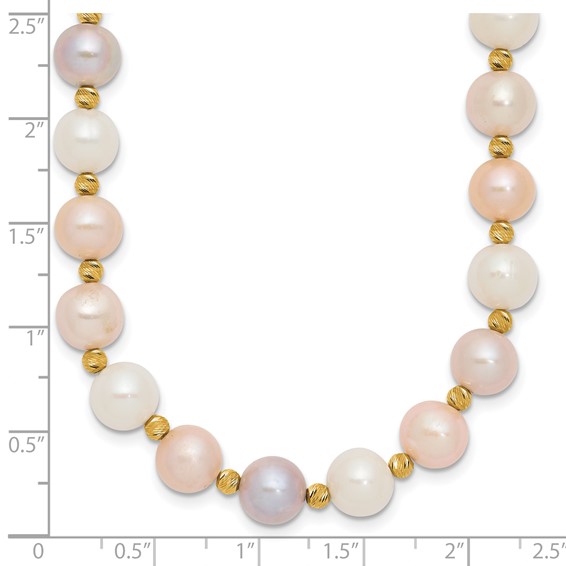 14k 8-9mm Pink/Purple/White Semi-Round Freshwater Cultured Pearl and Diamond-cut Beaded 18 inch Necklace