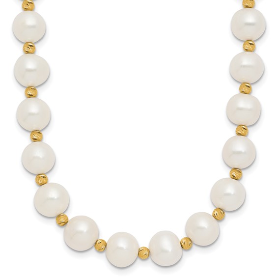 14k 8-9mm White Near-Round Freshwater Cultured Pearl and Diamond-cut Beaded 18 inch Necklace