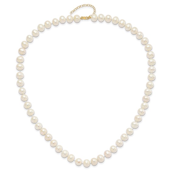 14k 8-9mm White Near-Round Freshwater Cultured Pearl 18 inch Necklace with 2 inch Extender/7.5 inch Bracelet with 1 inch Extender/Post Earrings Set