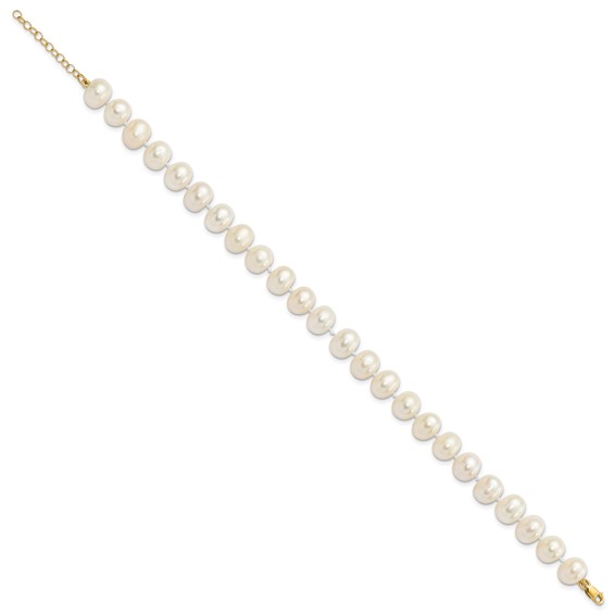 14k 8-9mm White Near-Round Freshwater Cultured Pearl 18 inch Necklace with 2 inch Extender/7.5 inch Bracelet with 1 inch Extender/Post Earrings Set