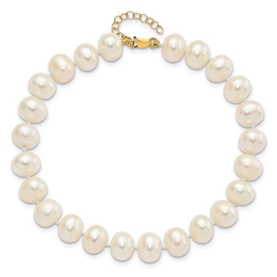 14k 8-9mm White Near-Round Freshwater Cultured Pearl 18 inch Necklace with 2 inch Extender/7.5 inch Bracelet with 1 inch Extender/Post Earrings Set
