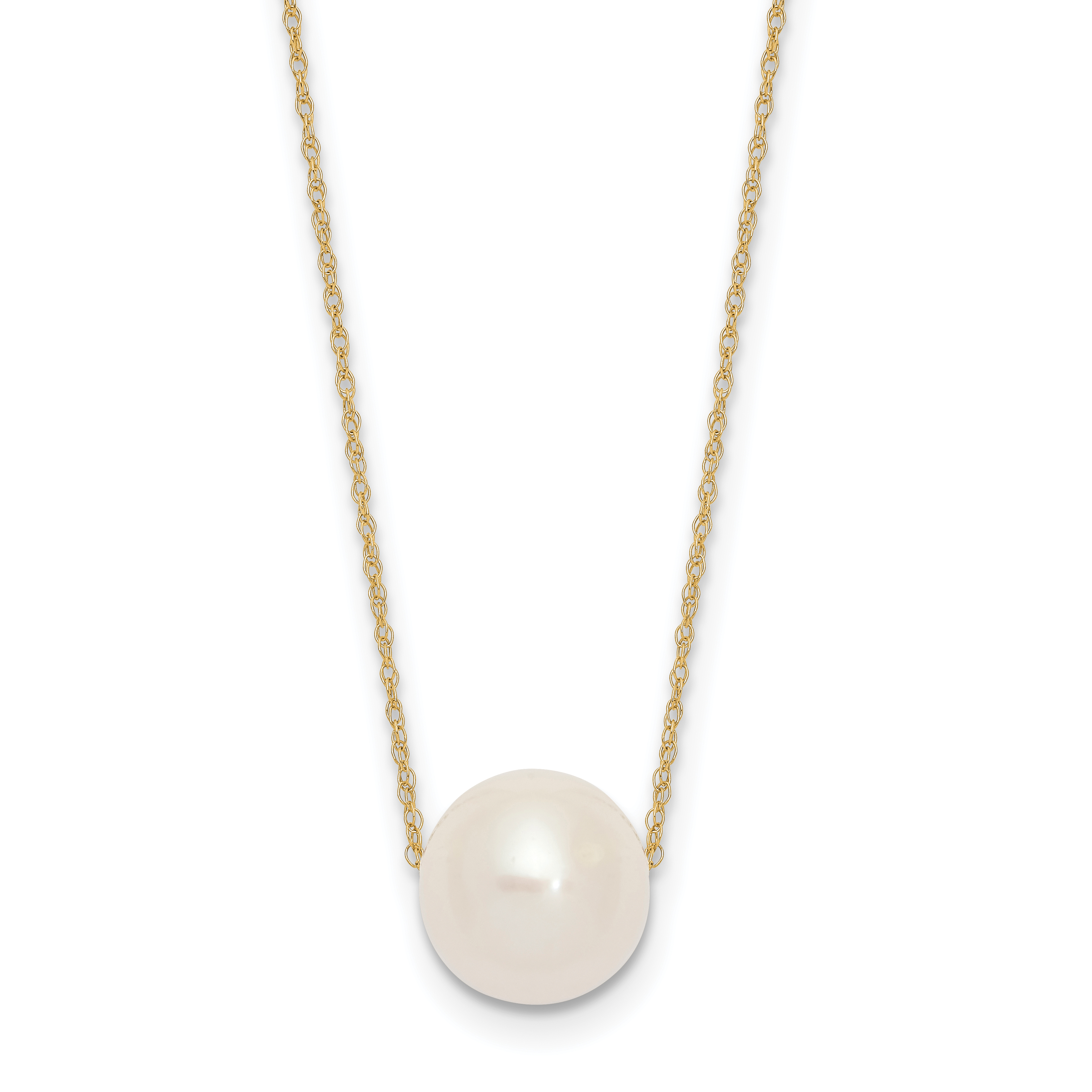 14k 10-11mm White Semi-Round Freshwater Cultured Pearl Rope 17 inch Necklace (XF770-17)