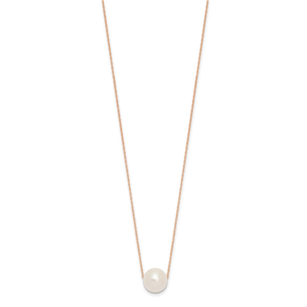 14k Rose Gold 10-11mm White Semi-Round Freshwater Cultured Pearl Rope 17 inch Necklace (XF770R-17)