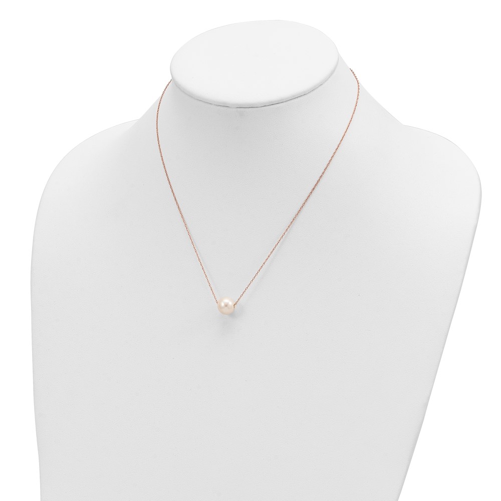 14k Rose Gold 10-11mm White Semi-Round Freshwater Cultured Pearl Rope 17 inch Necklace (XF770R-17)
