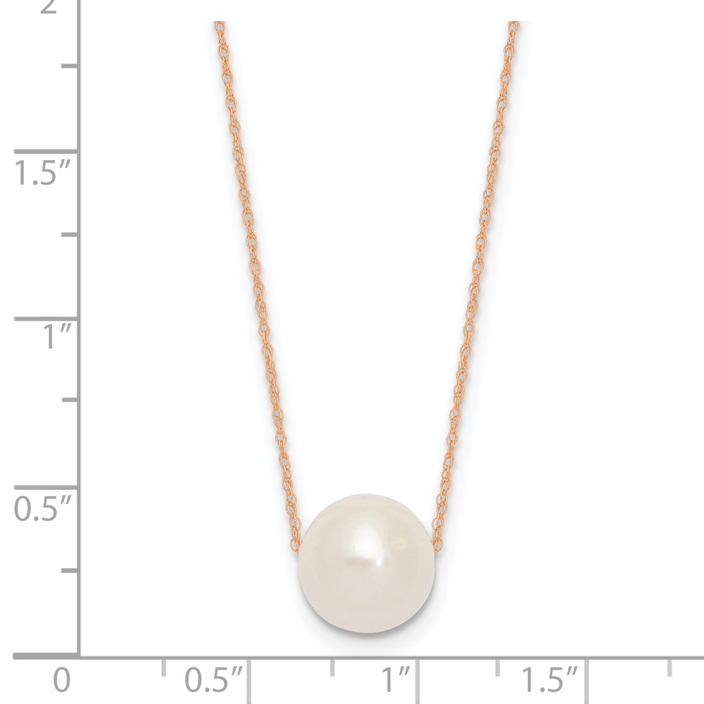 14k Rose Gold 10-11mm White Semi-Round Freshwater Cultured Pearl Rope 17 inch Necklace (XF770R-17)