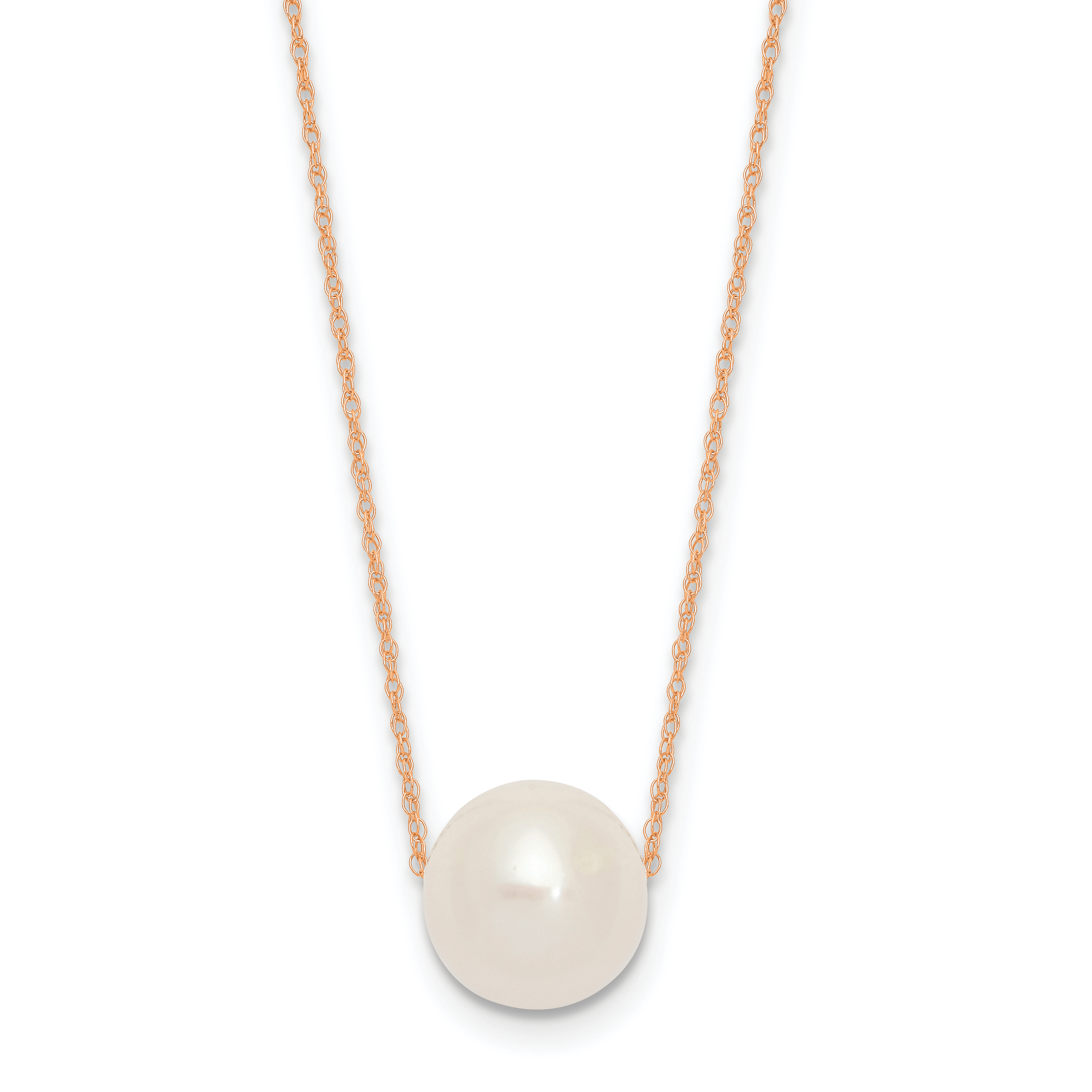 14k Rose Gold 10-11mm White Semi-Round Freshwater Cultured Pearl Rope 17 inch Necklace (XF770R-17)