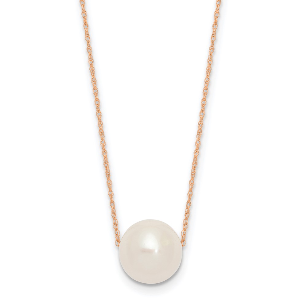 14k Rose Gold 10-11mm White Semi-Round Freshwater Cultured Pearl Rope 17 inch Necklace (XF770R-17)