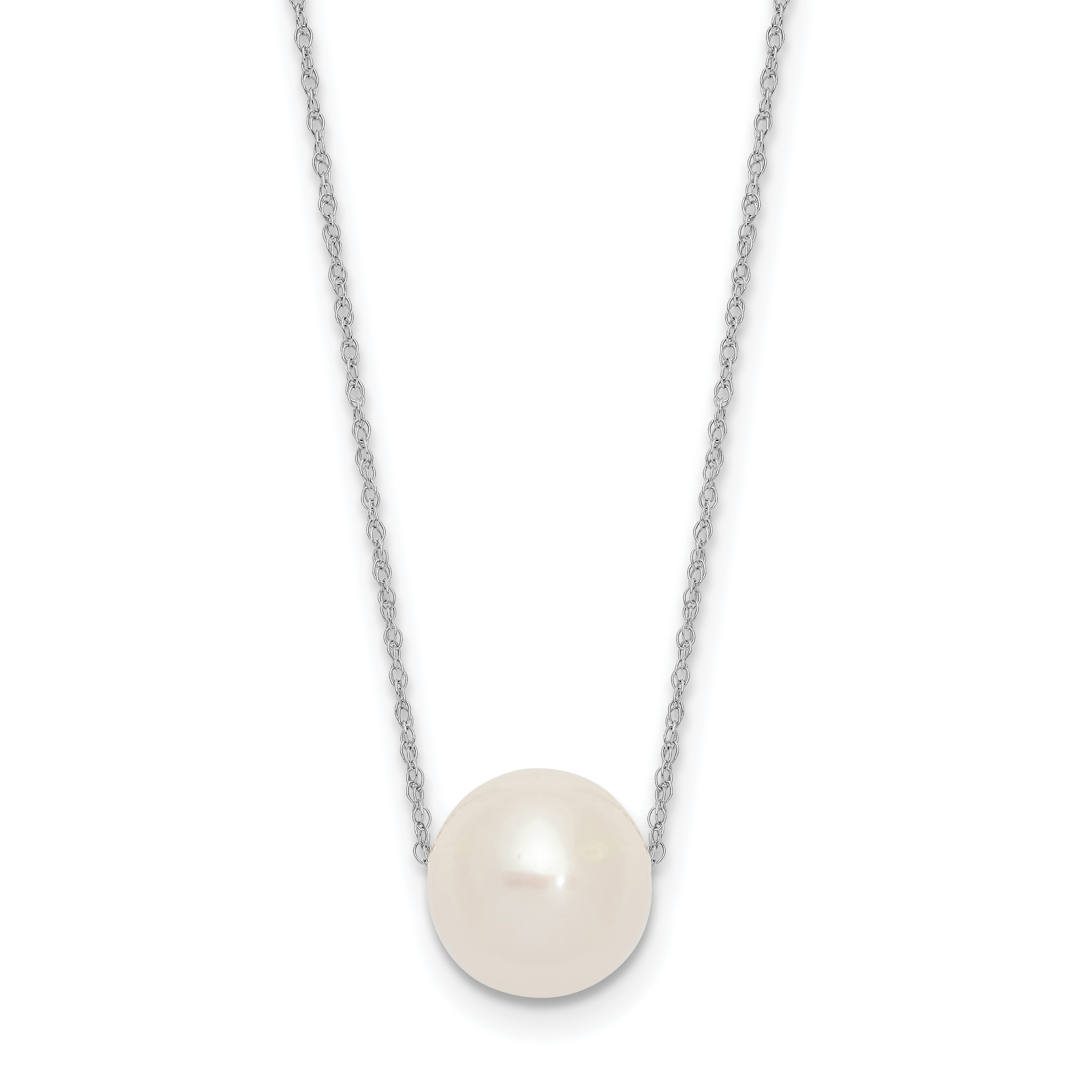 14k White Gold 10-11mm White Semi-Round Freshwater Cultured Pearl Rope 17 inch Necklace (XF770W-17)