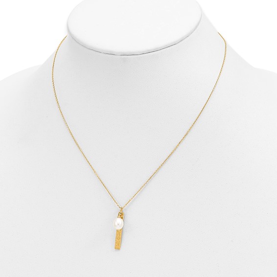 14k Brushed and Hammered 6-7mm White Rice Freshwater Cultured Pearl 17 inch Necklace