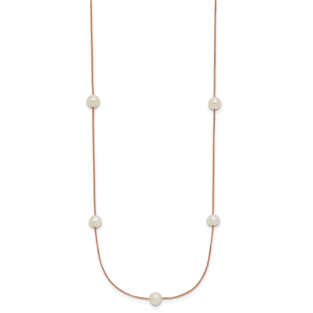 14k Rose Gold 5-6mm White Near-Round Freshwater Cultured Pearl 9-Station 18 inch Necklace (XF772R-18)