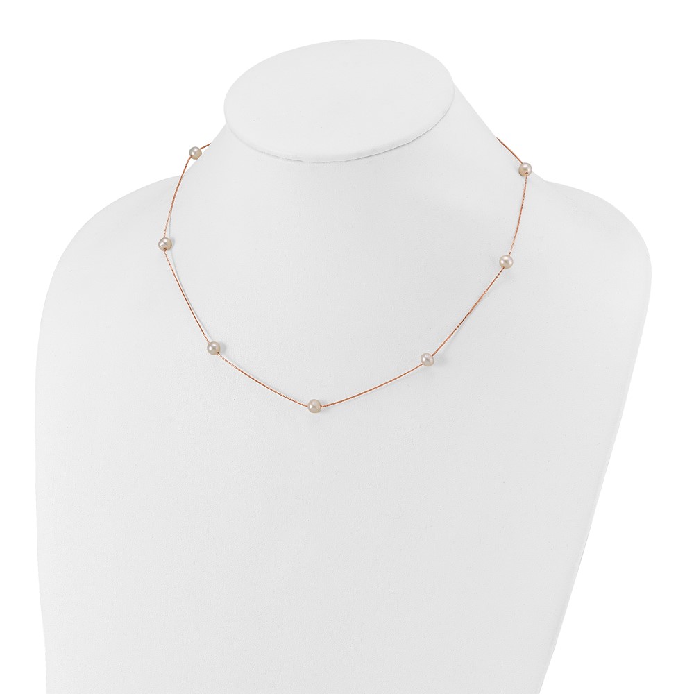 14k Rose Gold 5-6mm White Near-Round Freshwater Cultured Pearl 9-Station 18 inch Necklace (XF772R-18)