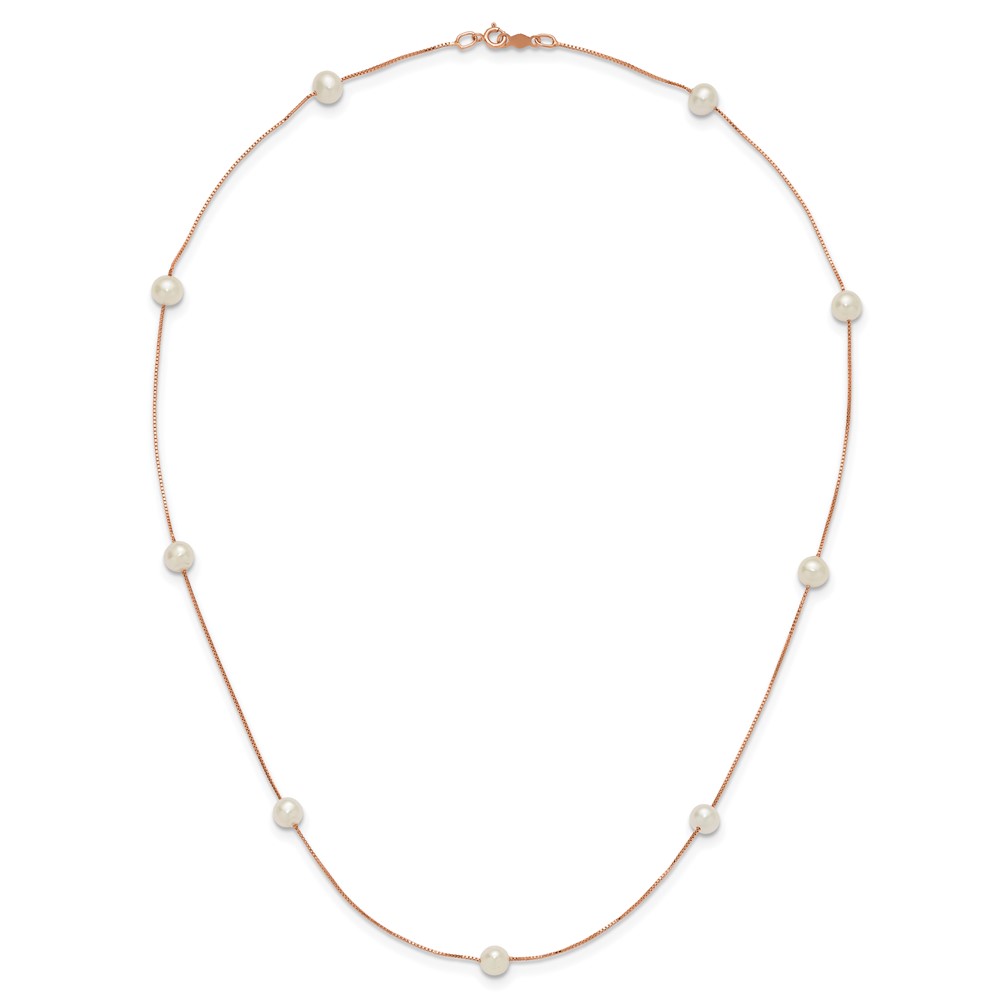 14k Rose Gold 5-6mm White Near-Round Freshwater Cultured Pearl 9-Station 18 inch Necklace (XF772R-18)
