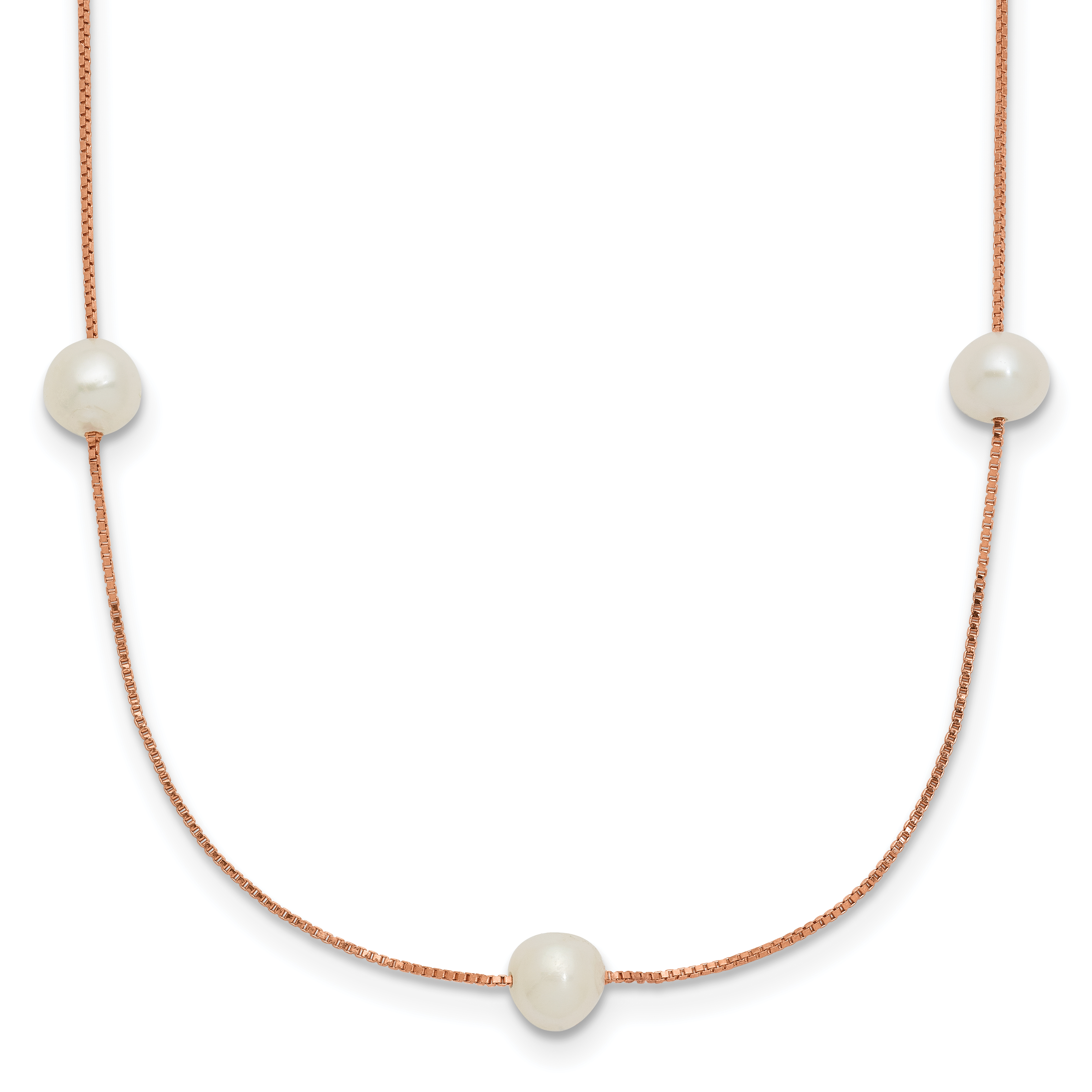 14k Rose Gold 5-6mm White Near-Round Freshwater Cultured Pearl 9-Station 18 inch Necklace (XF772R-18)