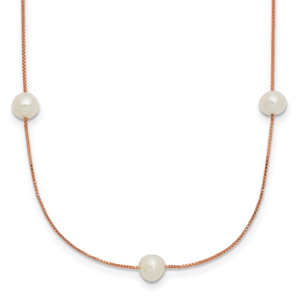 14k Rose Gold 5-6mm White Near-Round Freshwater Cultured Pearl 9-Station 18 inch Necklace (XF772R-18)