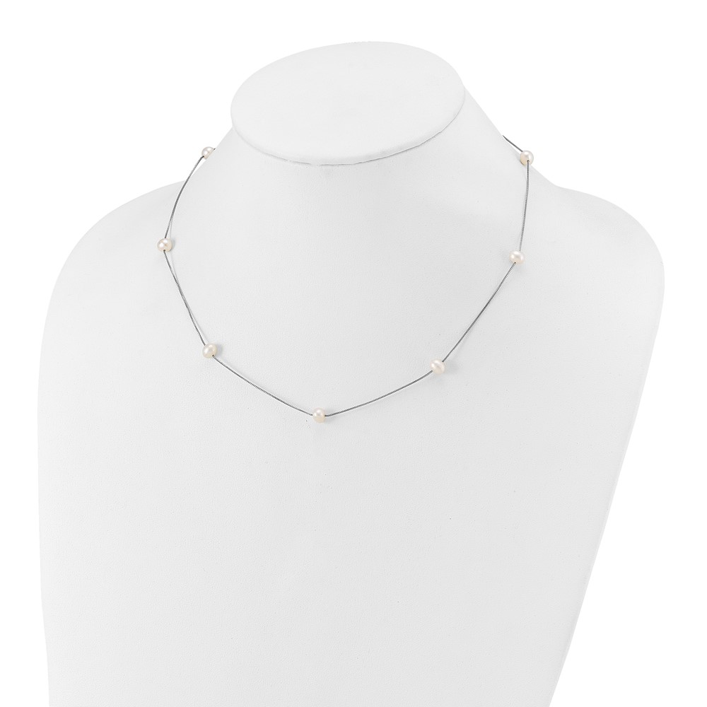 14k White Gold 5-6mm White Near-Round Freshwater Cultured Pearl 9-Station 18 inch Necklace (XF772W-18)