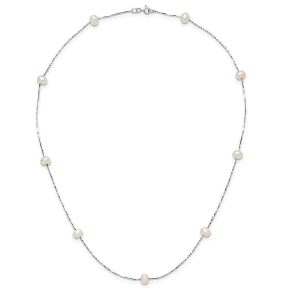 14k White Gold 5-6mm White Near-Round Freshwater Cultured Pearl 9-Station 18 inch Necklace (XF772W-18)