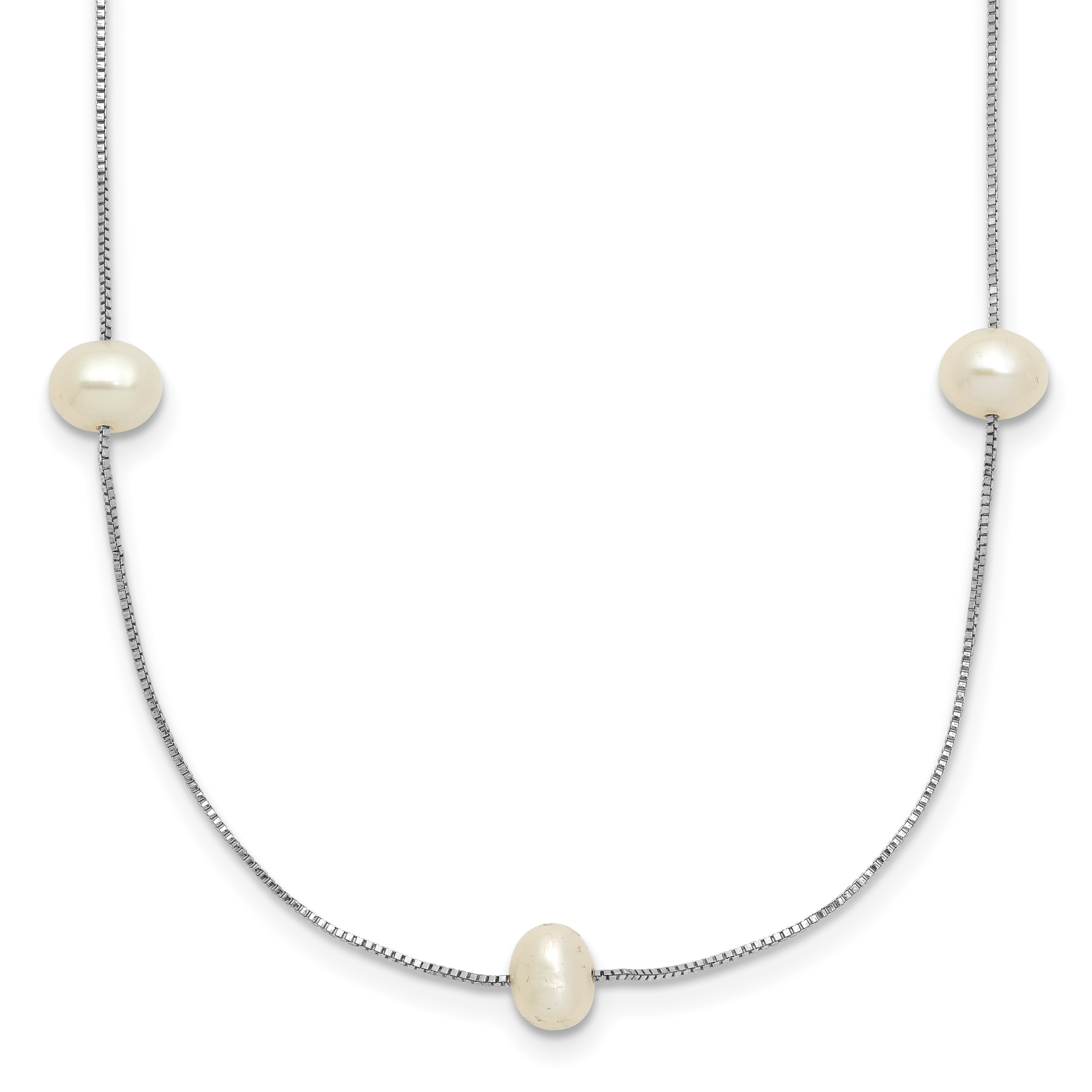 14k White Gold 5-6mm White Near-Round Freshwater Cultured Pearl 9-Station 18 inch Necklace (XF772W-18)