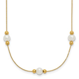14K Polished White Round Freshwater Cultured Pearl and Bead 3-Station 16 inch Necklace Plus 2 inch Extender