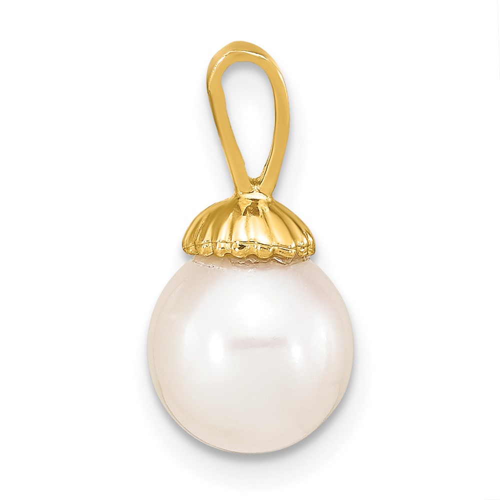 14K 8-9mm White Round Freshwater Pearl Pendant (XF774)
