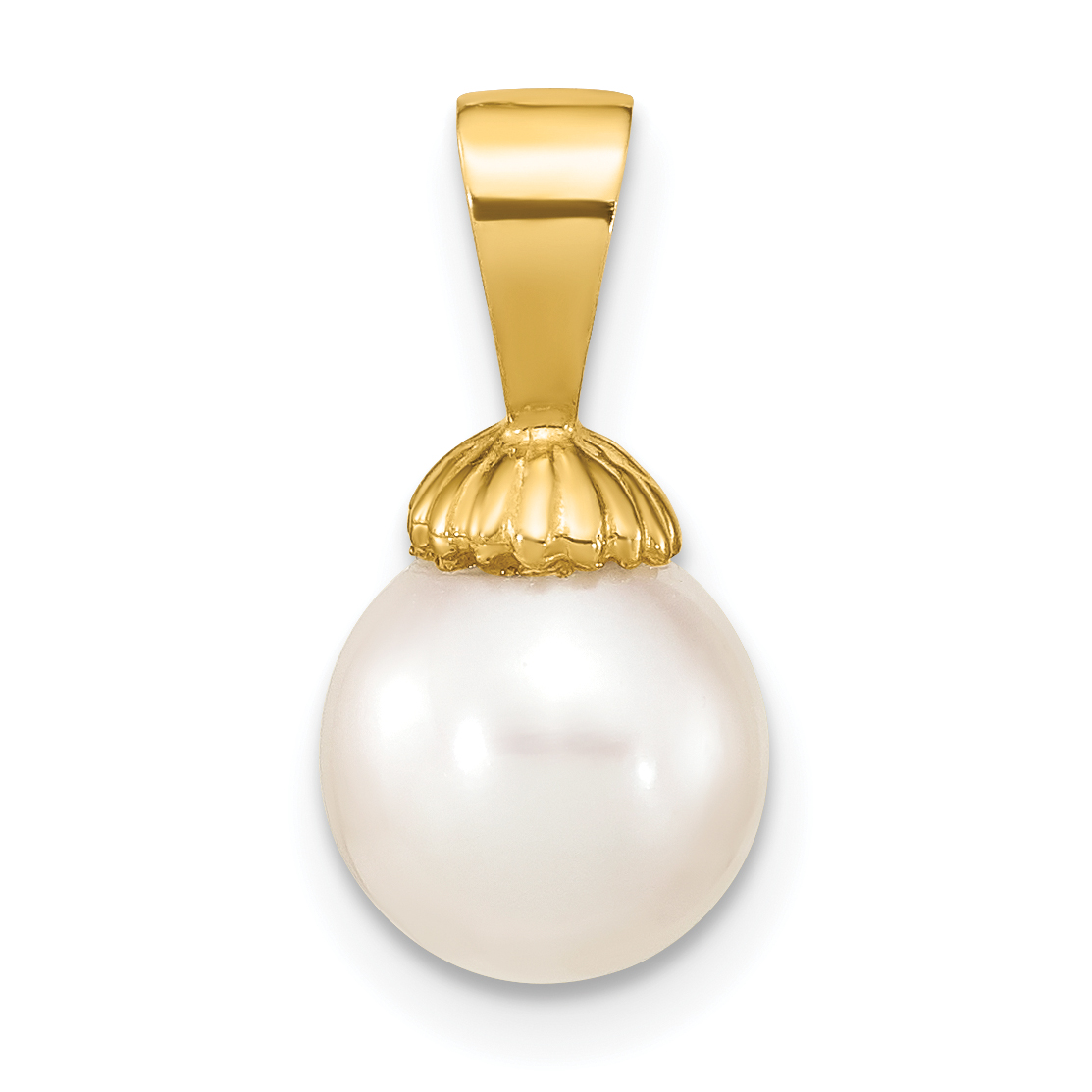 14K 8-9mm White Round Freshwater Pearl Pendant (XF774)