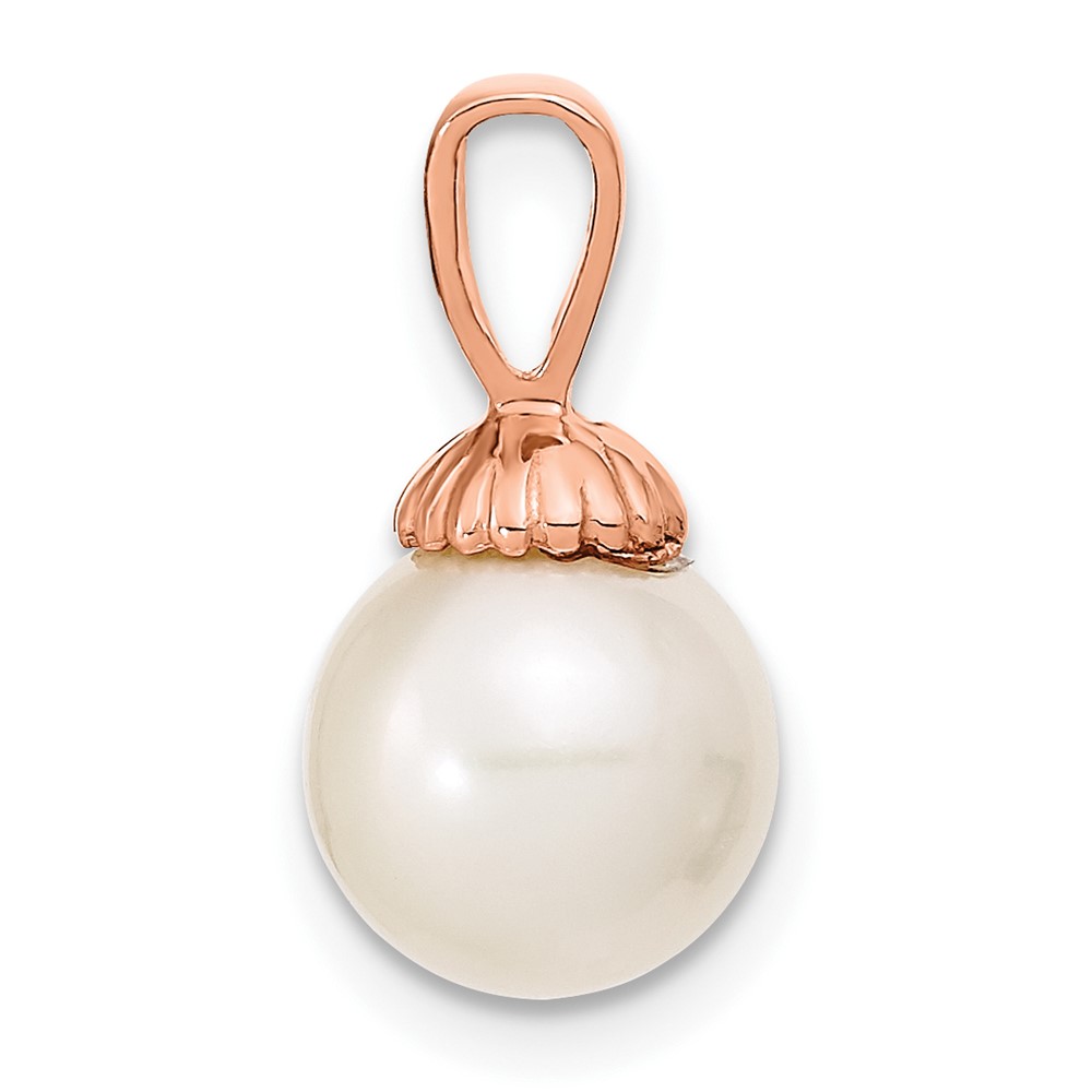 14K Rose Gold 8-9mm White Round Freshwater Cultured Pearl Pendant (XF774R)