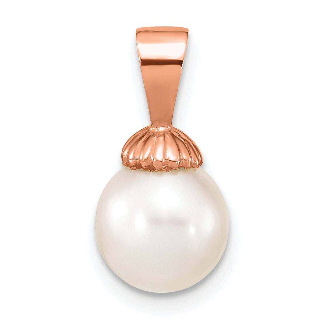 14K Rose Gold 8-9mm White Round Freshwater Cultured Pearl Pendant (XF774R)