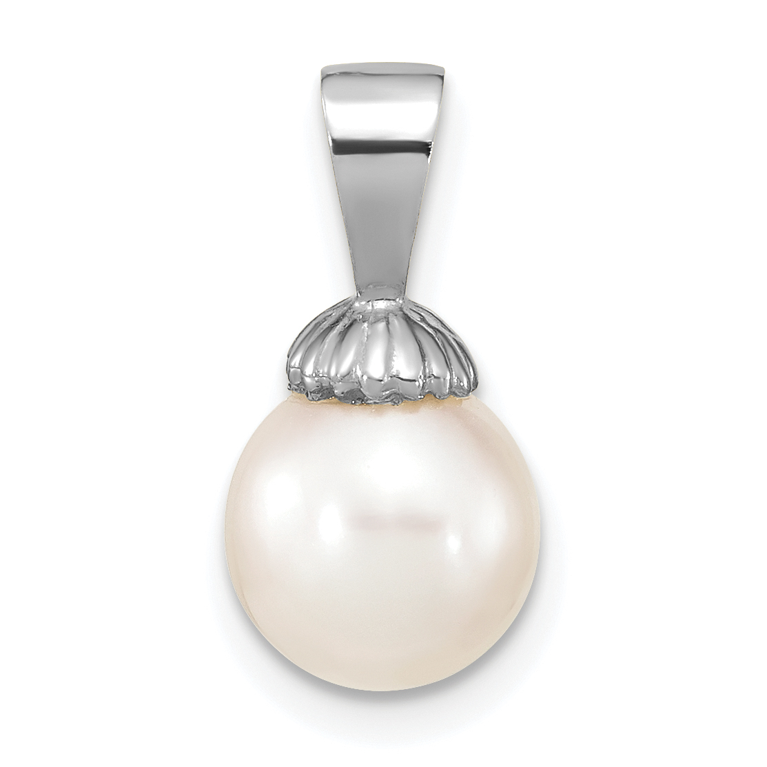 14K White Gold 8-9mm White Round Freshwater Cultured Pearl Pendant (XF774W)