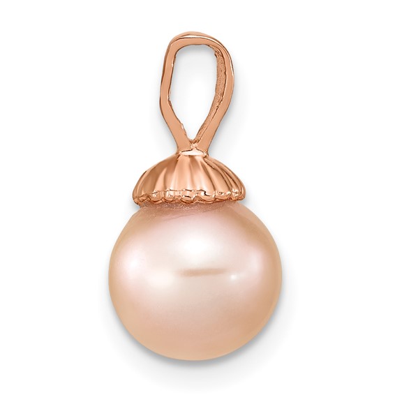 14k Rose Gold 8-9mm Pink Round Freshwater Cultured Pearl Pendant