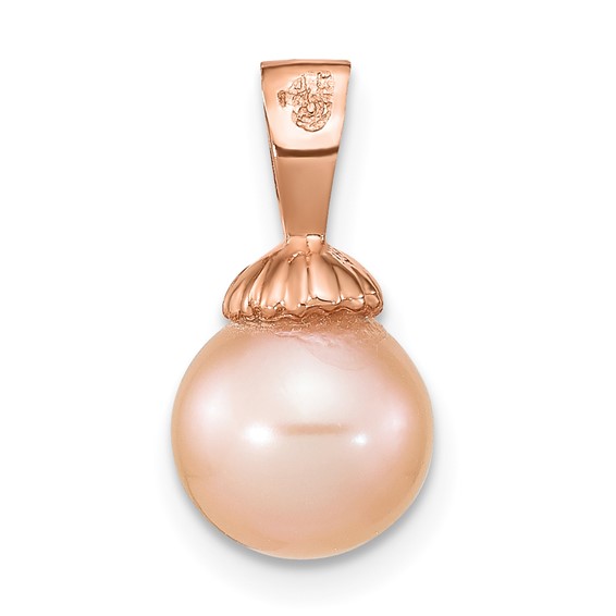 14k Rose Gold 8-9mm Pink Round Freshwater Cultured Pearl Pendant