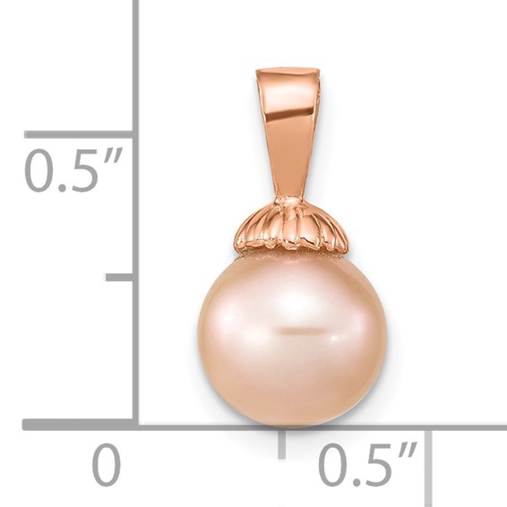 14k Rose Gold 8-9mm Pink Round Freshwater Cultured Pearl Pendant