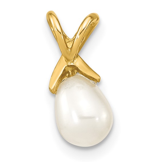 14K 5-6mm White Teardrop Freshwater Cultured Pearl Pendant