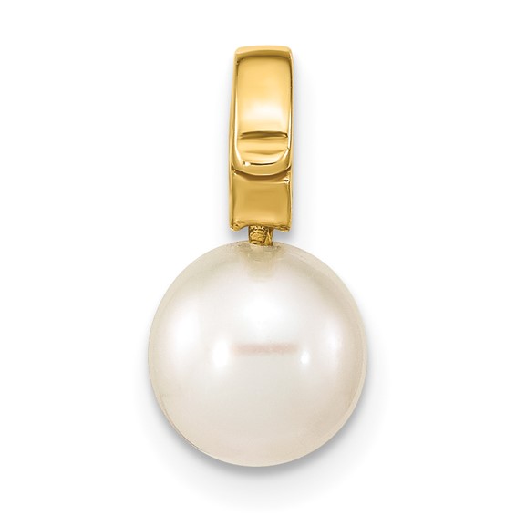14K 7-8mm White Round Freshwater Cultured Pearl Hinged Bail Charm